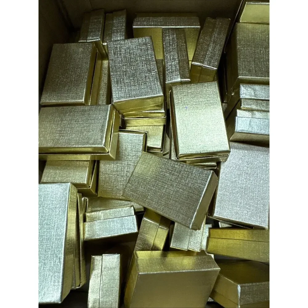52 Gold Foil Cotton‎ Filled #21 Sz Boxes Jewelry Gift Box 2-1/8